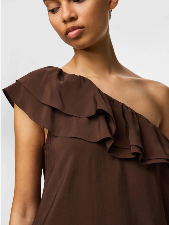 PIECES one shoulder jurk bruin - Foto 2