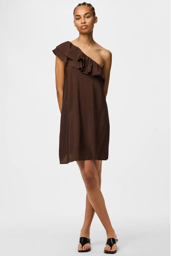 PIECES one shoulder jurk bruin - Foto 3