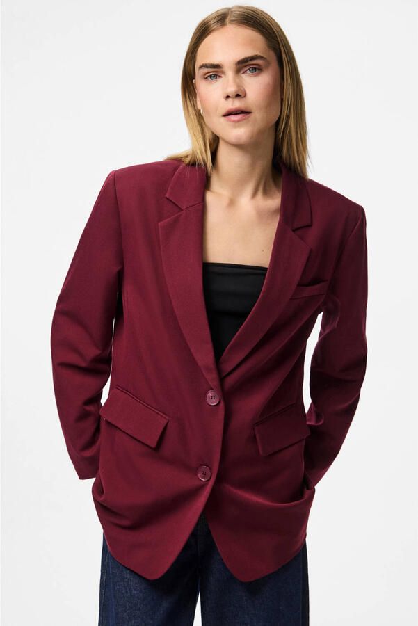 PIECES oversized blazer donkerrood