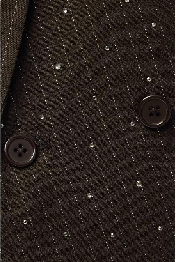 PIECES oversized gestreepte blazer met strass-steentjes donkerbruin - Foto 2