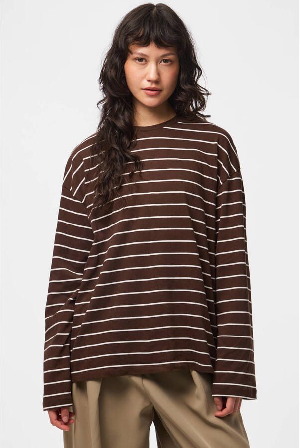 PIECES oversized gestreepte longsleeve donkerbruin