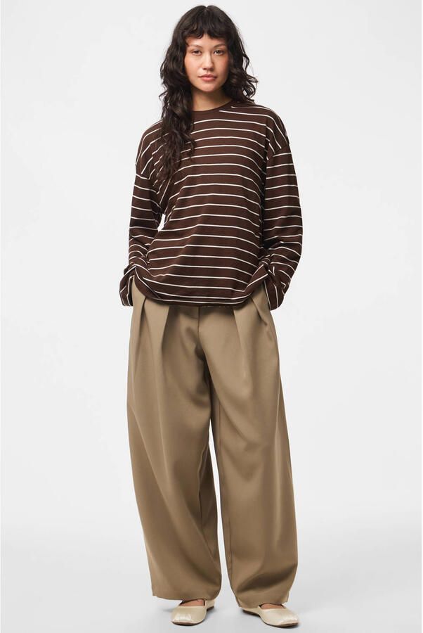 PIECES oversized gestreepte longsleeve donkerbruin - Foto 3