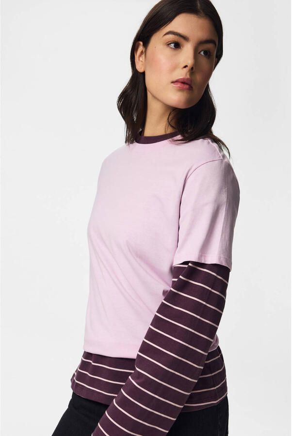 PIECES oversized gestreepte longsleeve donkerpaars - Foto 2