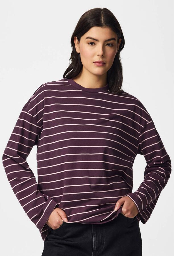 PIECES oversized gestreepte longsleeve donkerpaars