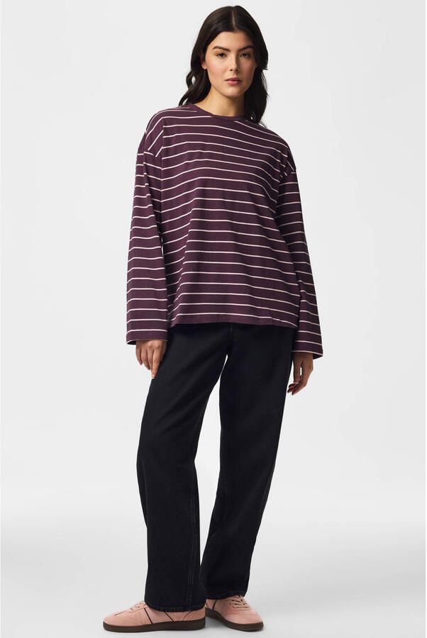 PIECES oversized gestreepte longsleeve donkerpaars - Foto 3