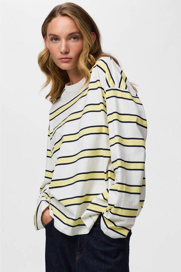 PIECES oversized gestreepte top lichtgeel