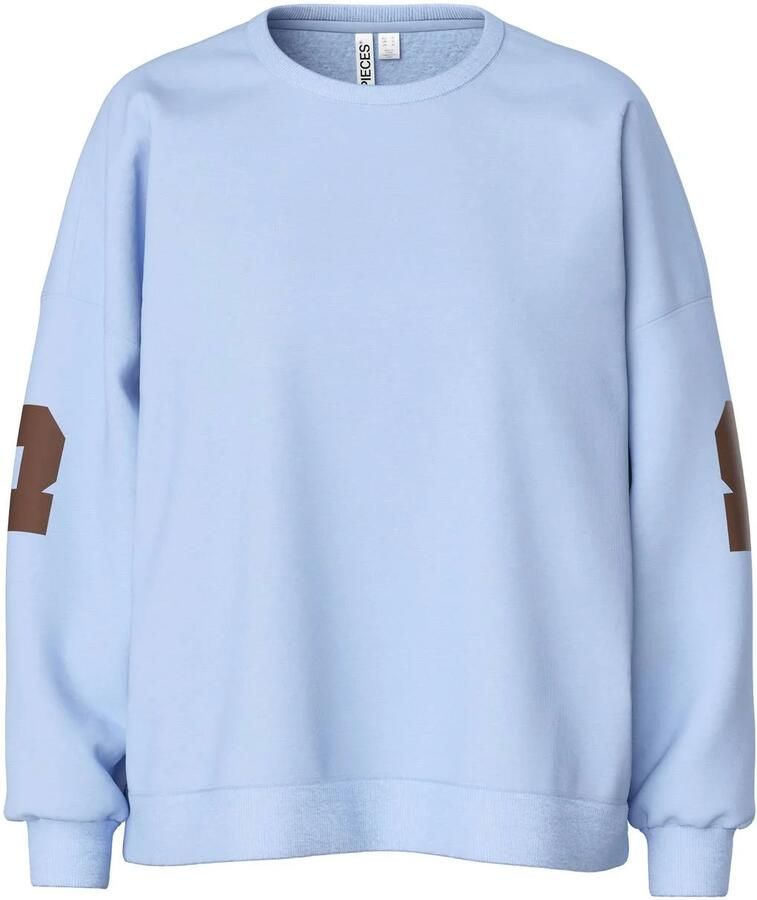 PIECES oversized sweater met tekst lichtblauw