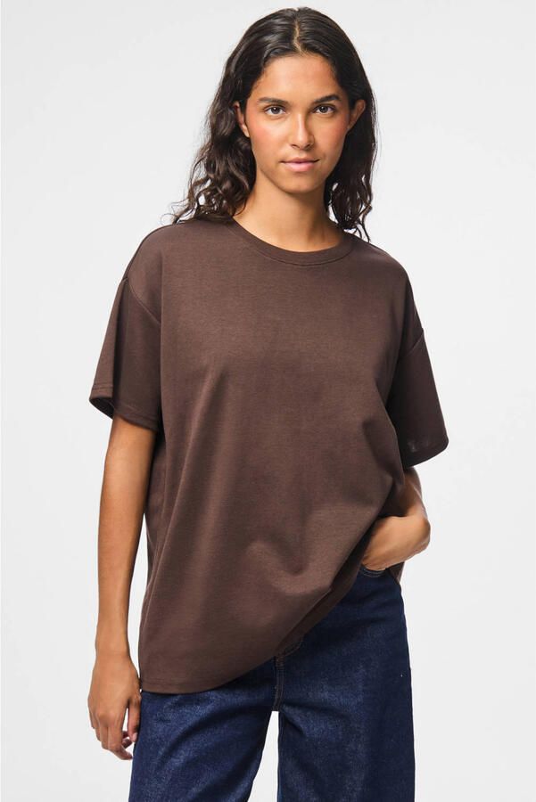 PIECES oversized T-shirt donkerbruin