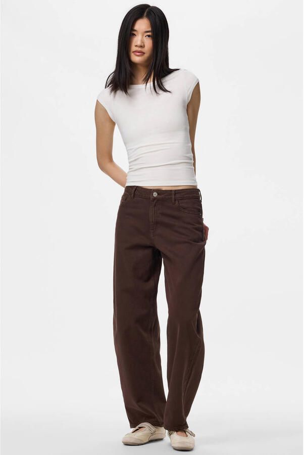 PIECES PCGRACE MW BARREL ANK JEAN barrel jeans bruin - Foto 2