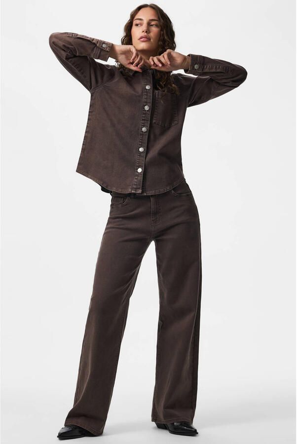 PIECES Pcsilke Mw Wide Colored Jeans Noos Bc jeans bruin - Foto 2