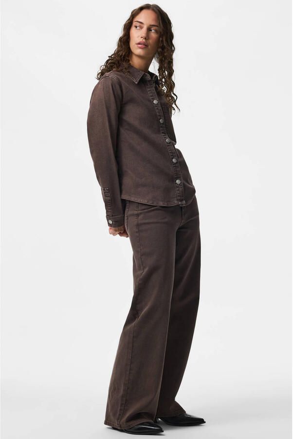 PIECES Pcsilke Mw Wide Colored Jeans Noos Bc jeans bruin - Foto 3