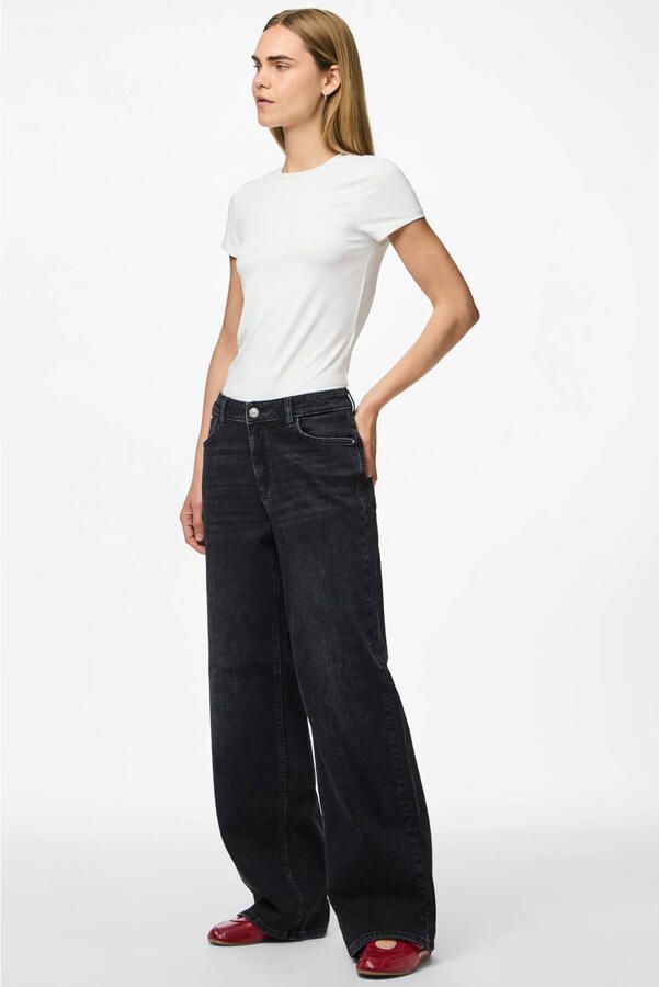 PIECES Pcsilke Mw Wide Jeans Bl Noos Bc jeans zwart