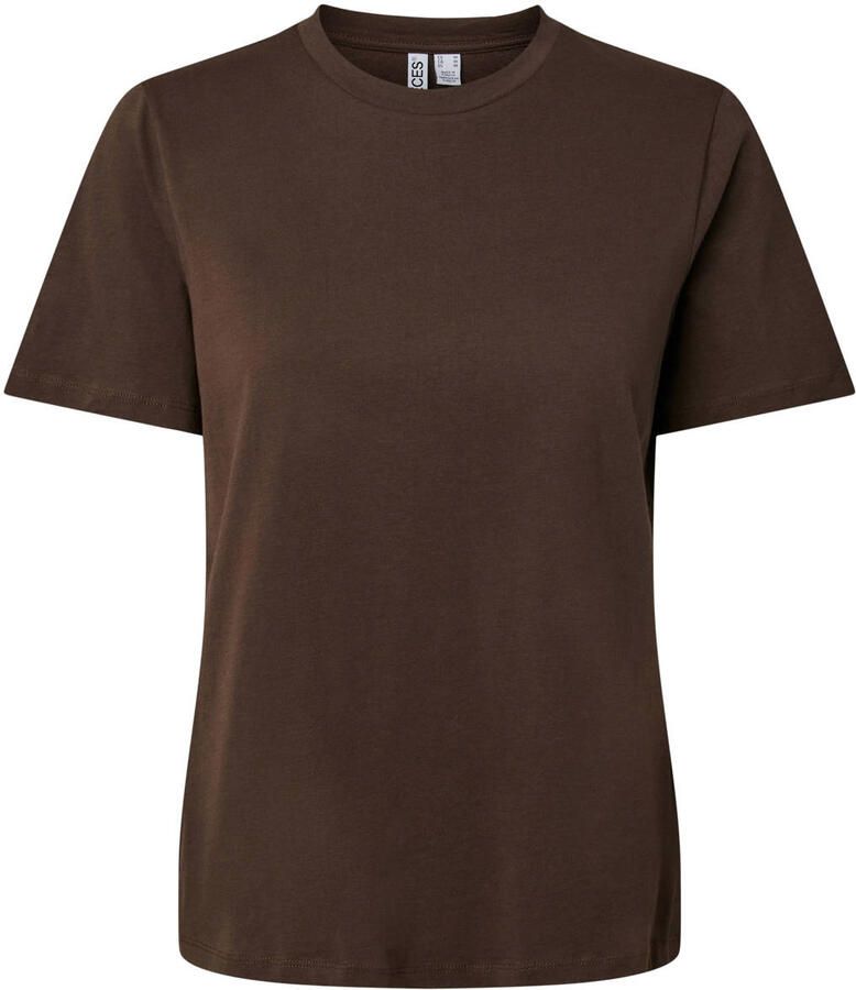 PIECES rechtvallend T-shirt met backprint donkerbruin