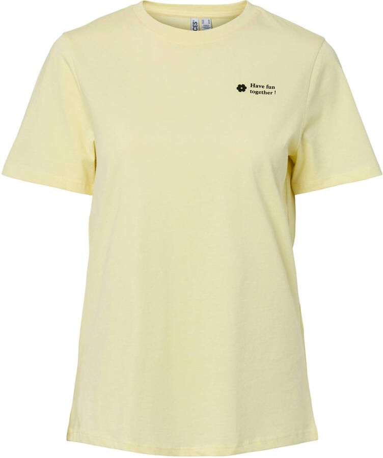 PIECES rechtvallend T-shirt met backprint lichtgeel