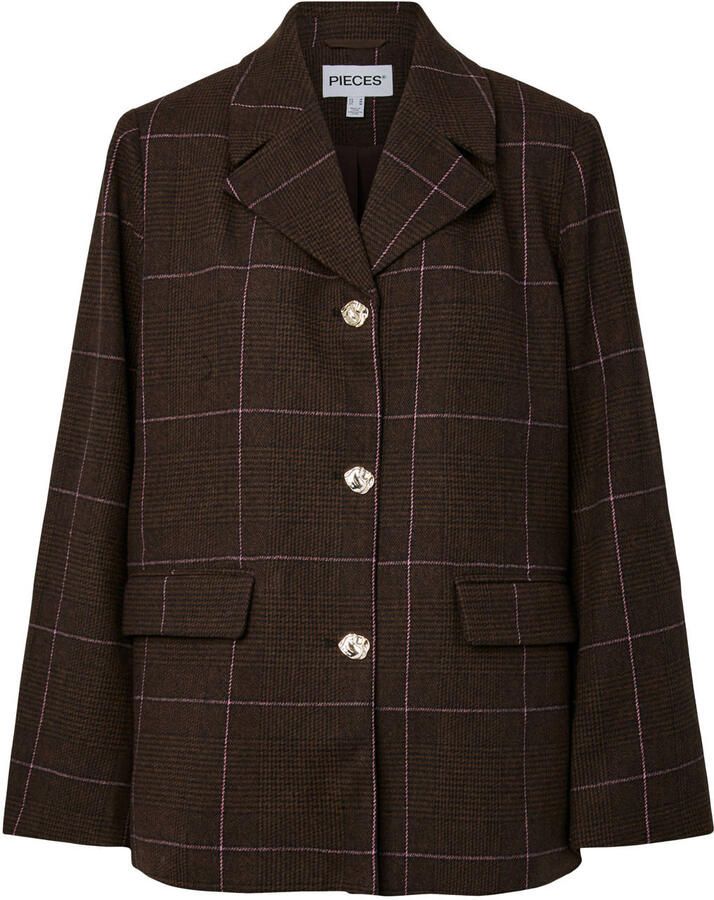 PIECES regular fit geruite blazer met wol bruin
