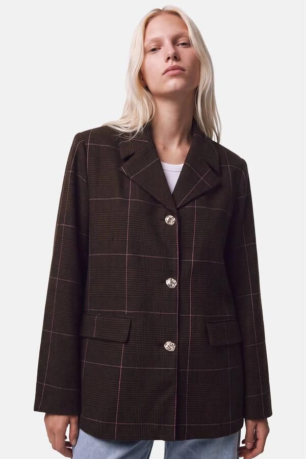PIECES regular fit geruite blazer met wol bruin