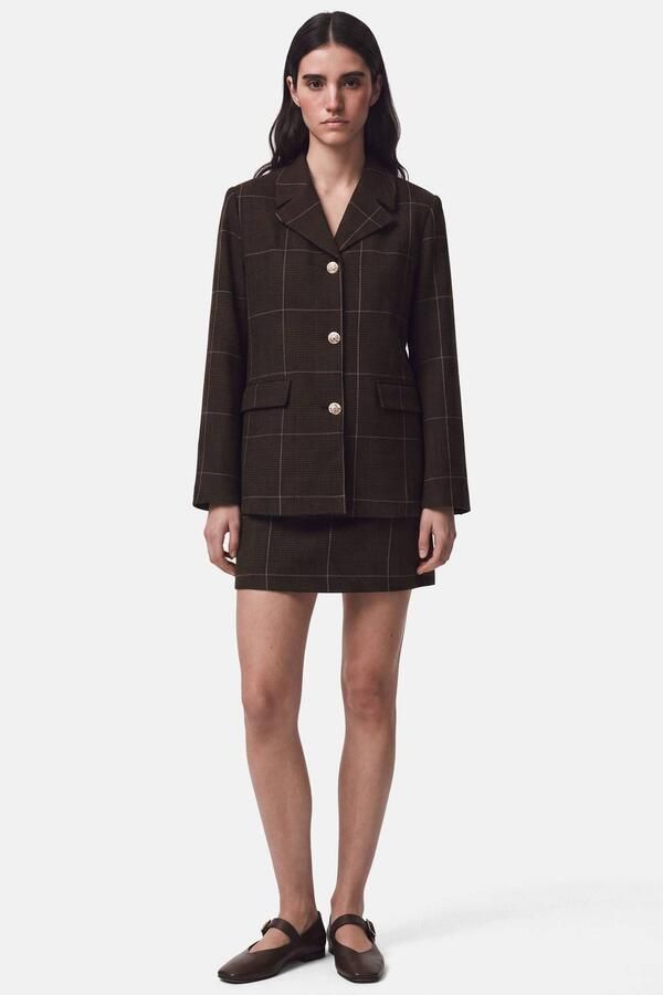 PIECES regular fit geruite blazer met wol bruin - Foto 3