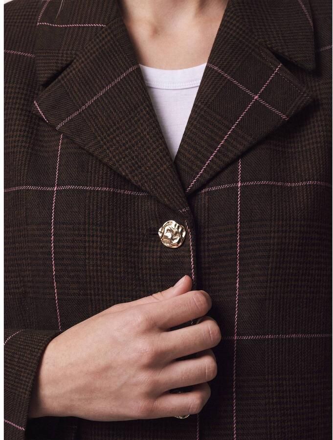 PIECES regular fit geruite blazer met wol bruin - Foto 2