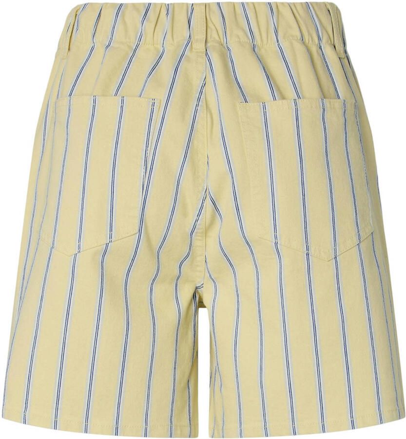 PIECES regular high waist gestreepte denim short lichtgeel - Foto 2
