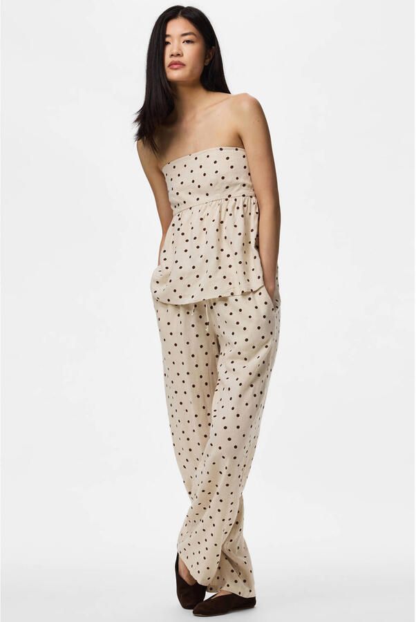 PIECES regular waist straight broek met stippen ecru - Foto 2