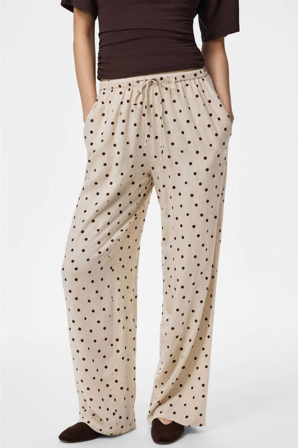 PIECES regular waist straight broek met stippen ecru