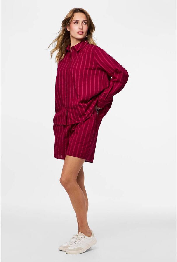 PIECES regular waist gestreepte casual short rood - Foto 2