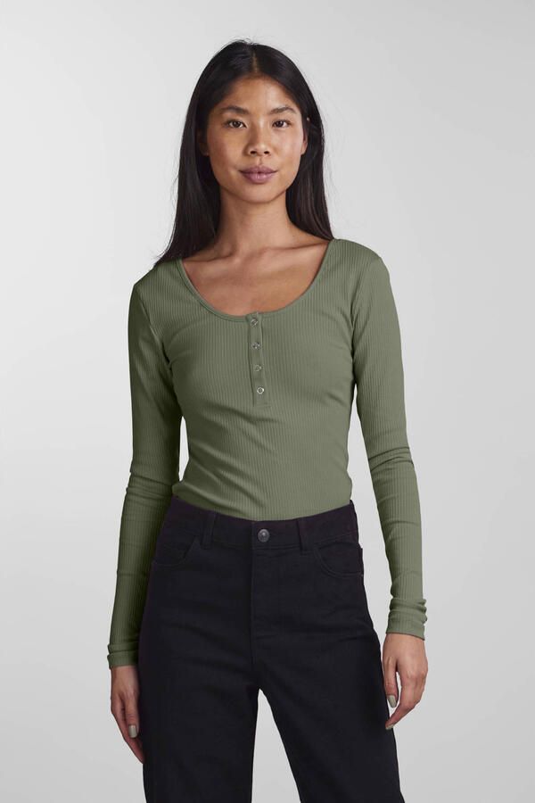 Pieces Groene T-shirt met lange mouwen voor vrouwen Green Dames - Foto 2