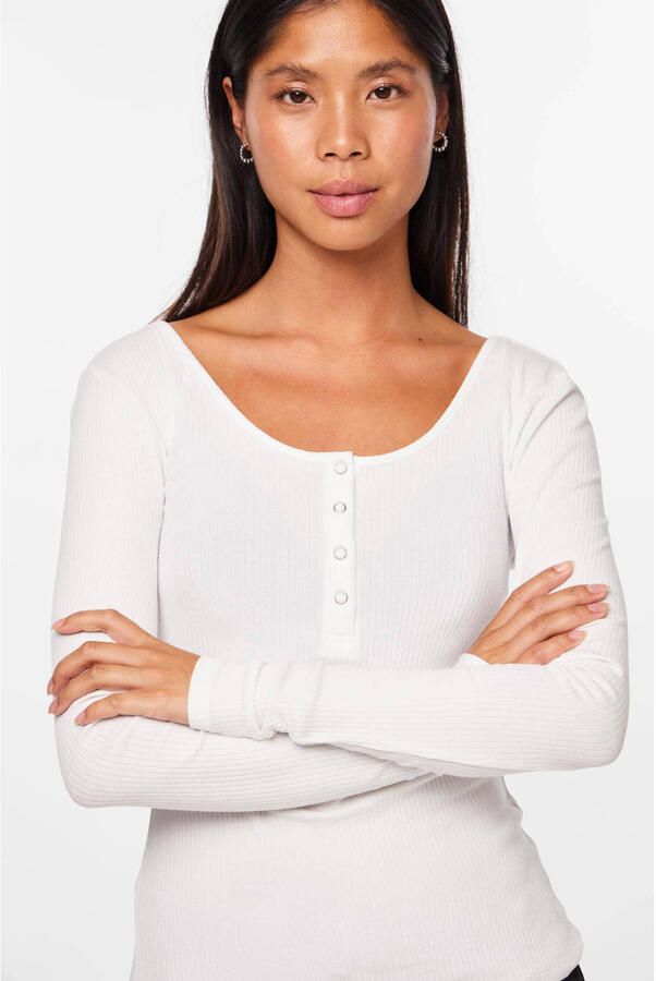 Pieces Witte T-shirt met Lange Mouwen voor Vrouwen White Dames - Foto 2