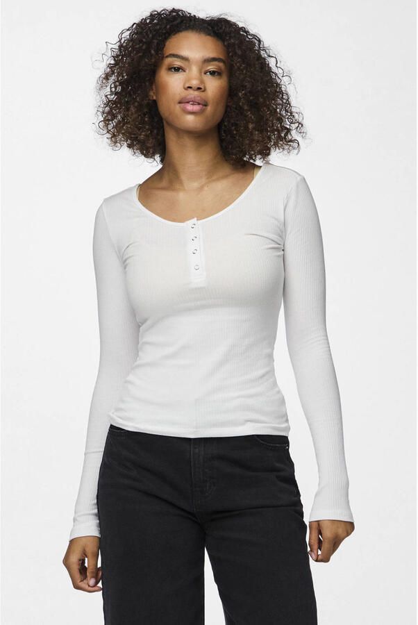 Pieces Witte T-shirt met Lange Mouwen voor Vrouwen White Dames