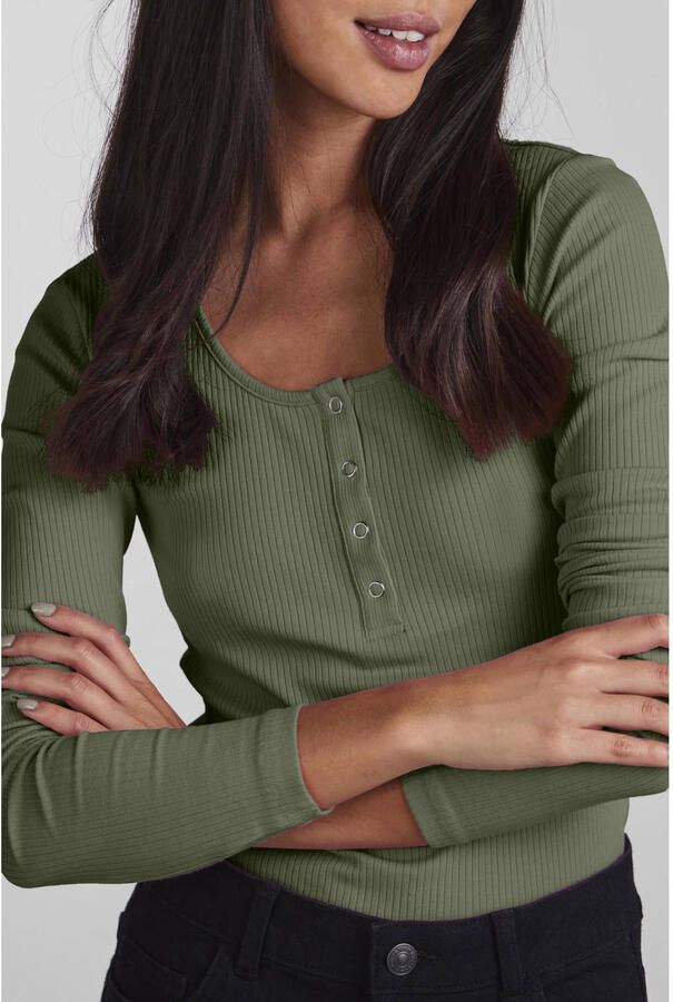 Pieces Groene T-shirt met lange mouwen voor vrouwen Green Dames