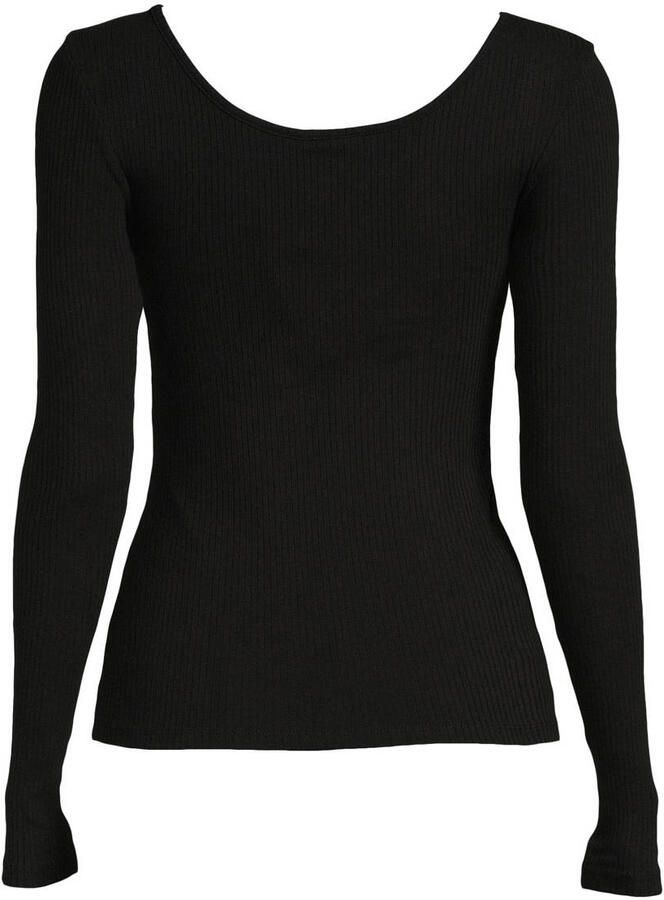 Pieces Zwarte Ronde Hals Lange Mouw T-shirt Black Dames