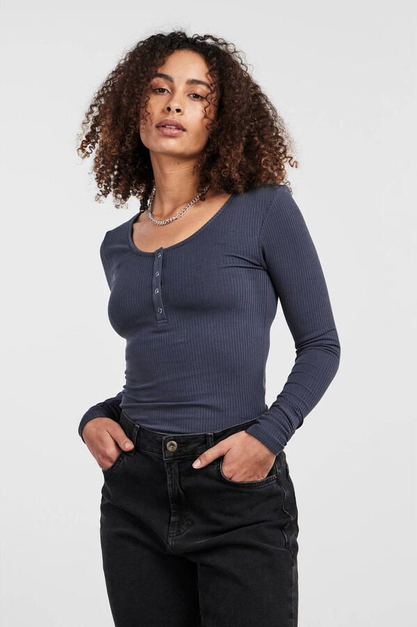 Pieces Slim fit shirt met lange mouwen van katoenmix model 'KITTE' - Foto 3