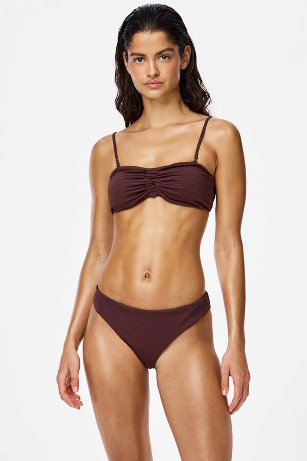PIECES seersucker bikinibroekje PCKAYA bruin