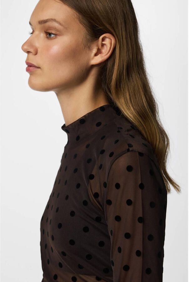 PIECES semi-transparante top met stippen donkerbruin - Foto 2