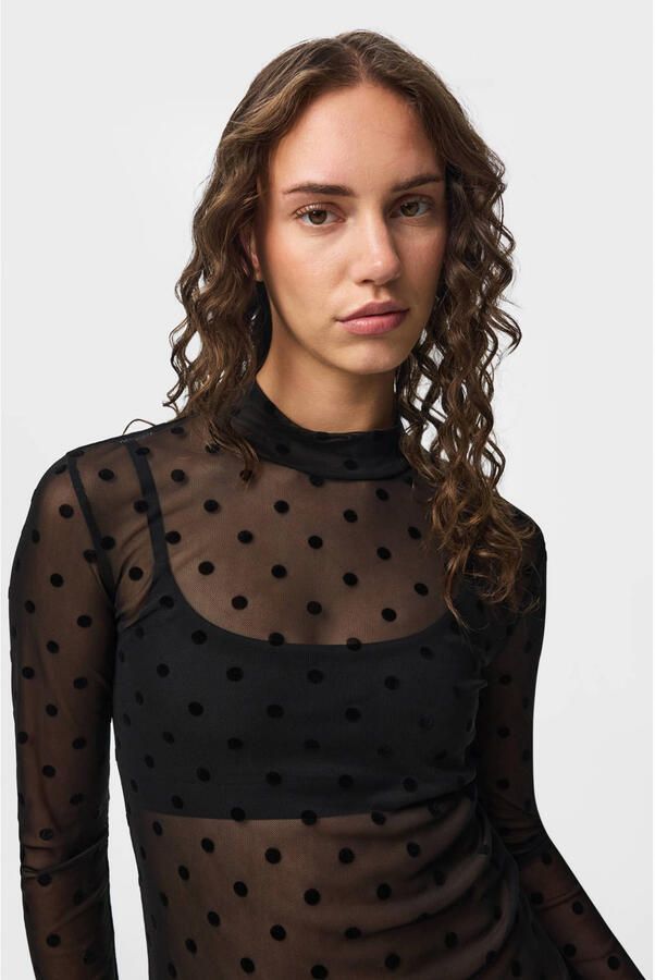 PIECES semi-transparante top met stippen zwart - Foto 2