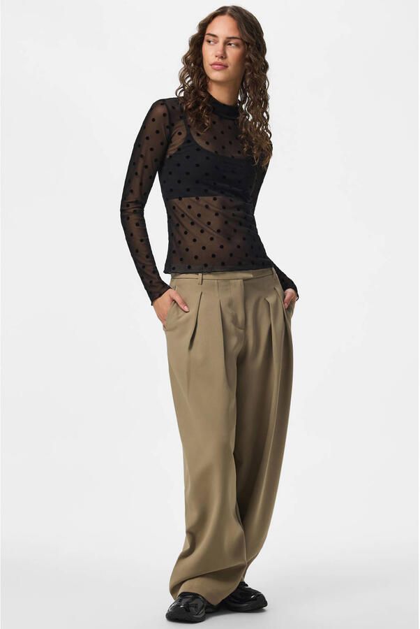 PIECES semi-transparante top met stippen zwart - Foto 3