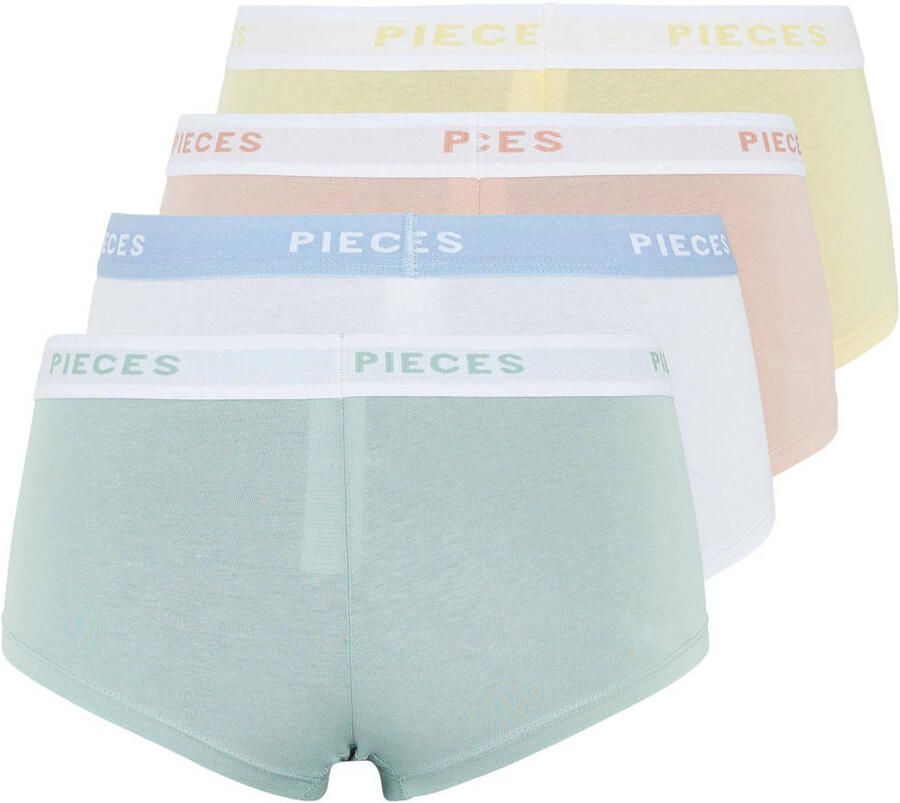 PIECES short PCLOGO (set van 4) groen geel roze wit