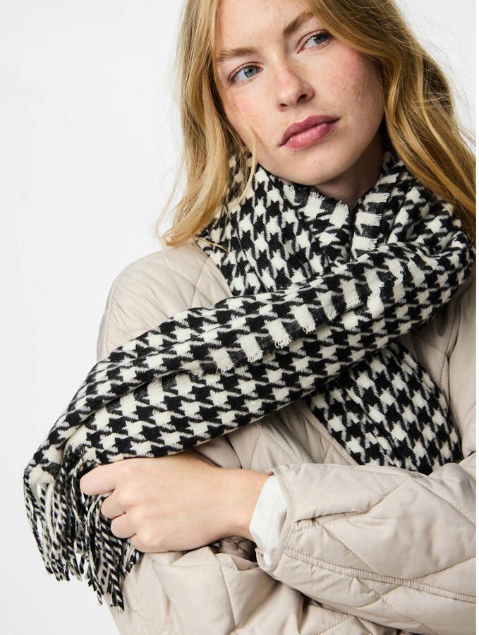 PIECES sjaal PCJIRA met pied-de-poule print zwart wit - Foto 2