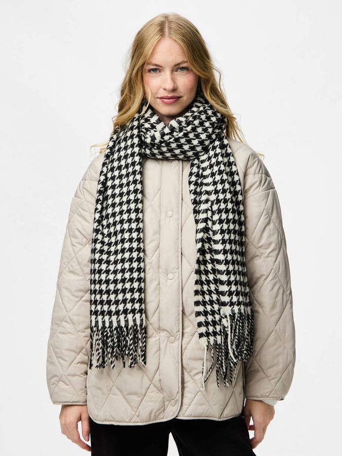 PIECES sjaal PCJIRA met pied-de-poule print zwart wit