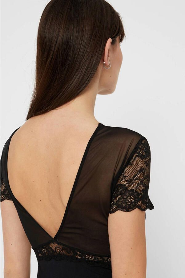 PIECES stringbody PCSICCA met mesh en kant zwart