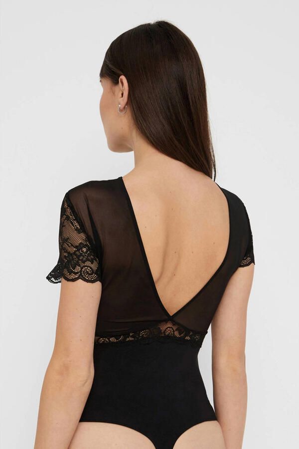 PIECES stringbody PCSICCA met mesh en kant zwart - Foto 2