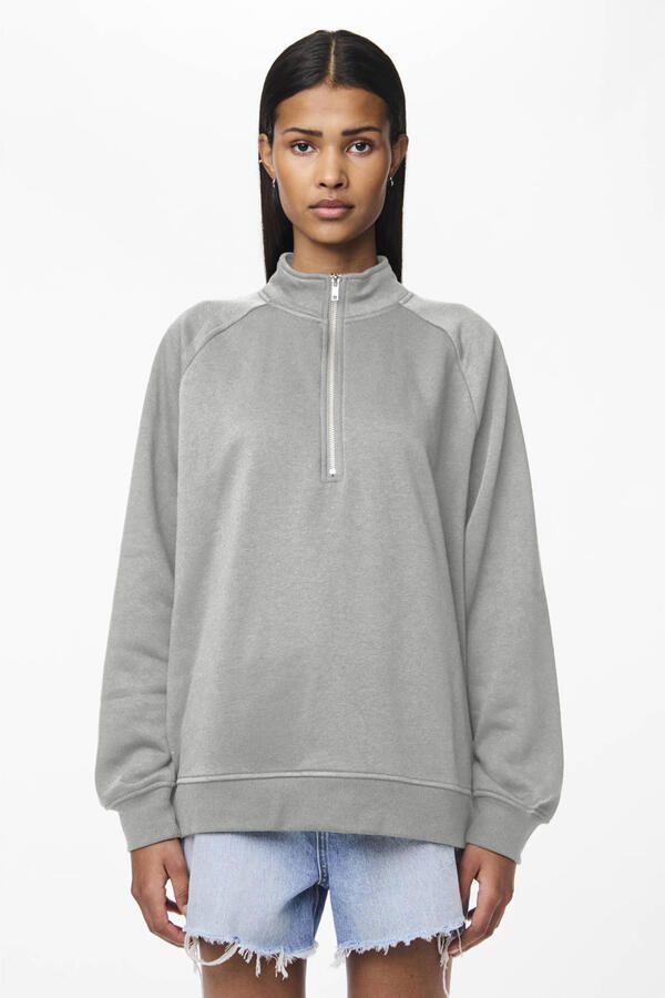 PIECES sweater PCCHILLI met rits grijs