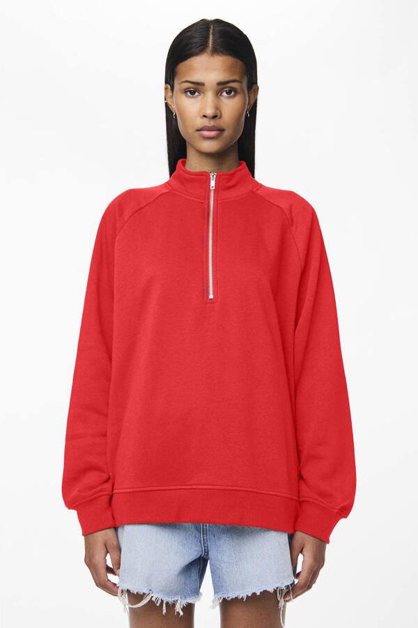 PIECES sweater PCCHILLI met rits rood