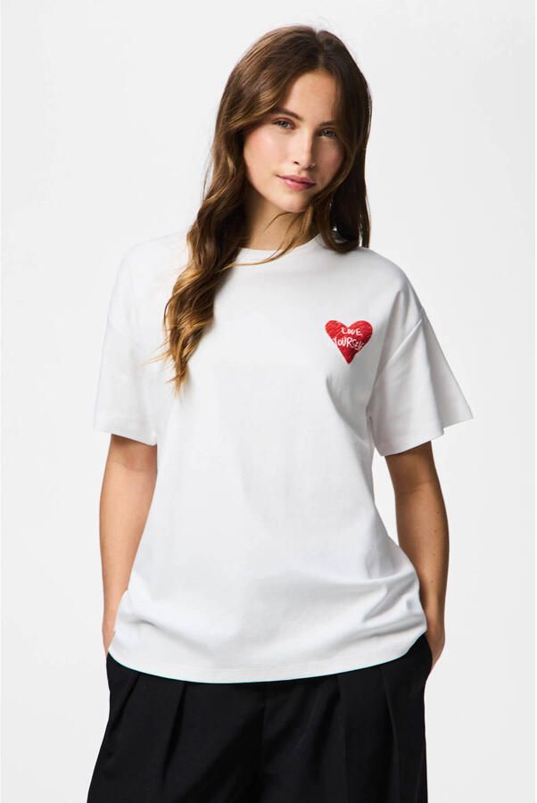 PIECES T-shirt met backprint met hartjes wit