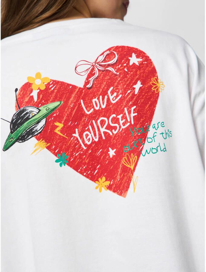 PIECES T-shirt met backprint met hartjes wit - Foto 2