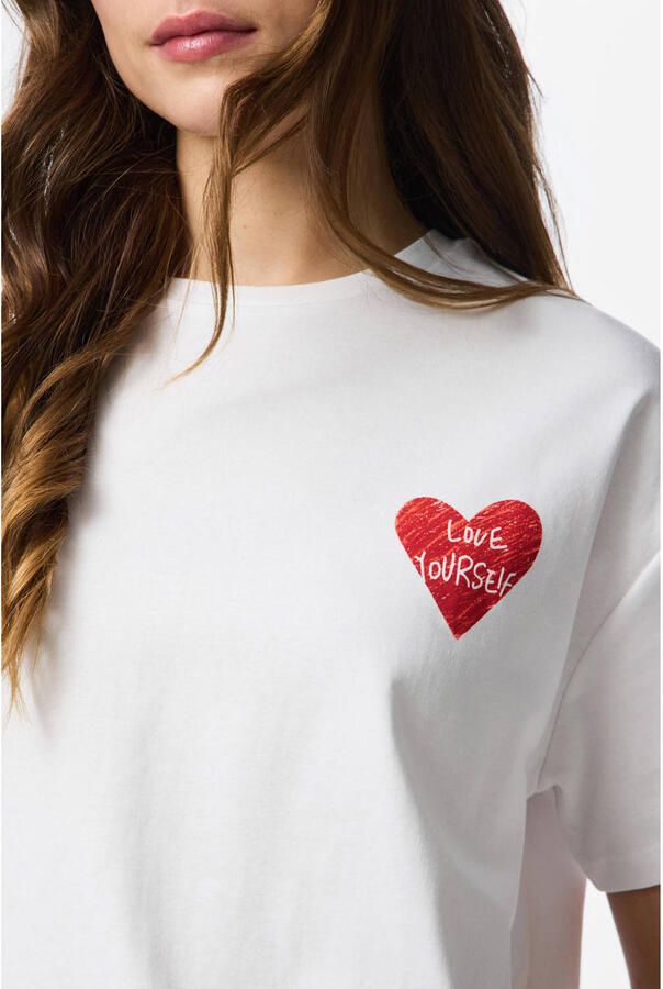 PIECES T-shirt met backprint met hartjes wit - Foto 3