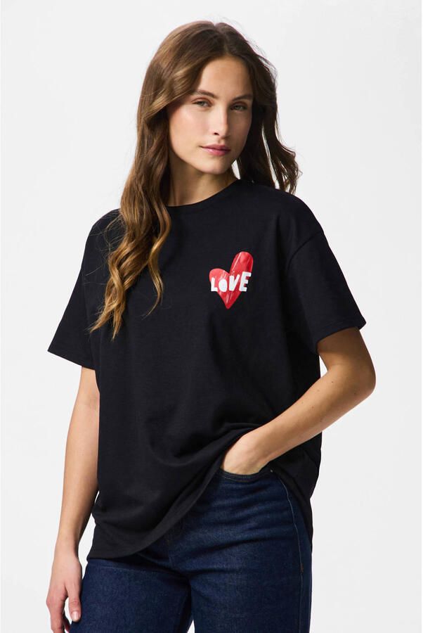 PIECES T-shirt met backprint met hartjes zwart