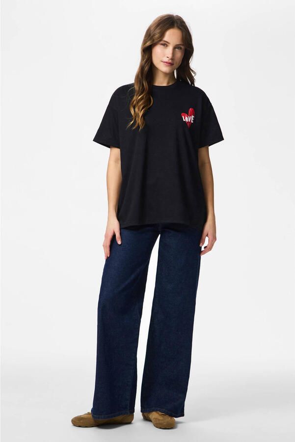 PIECES T-shirt met backprint met hartjes zwart - Foto 3