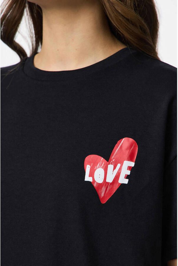 PIECES T-shirt met backprint met hartjes zwart - Foto 2