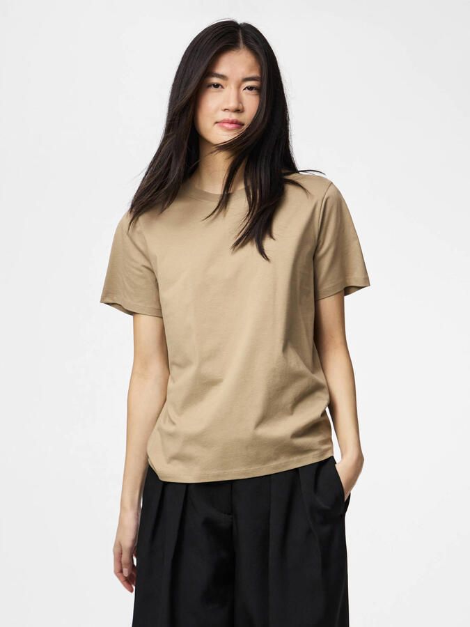 PIECES T-shirt PCRIA van katoen beige